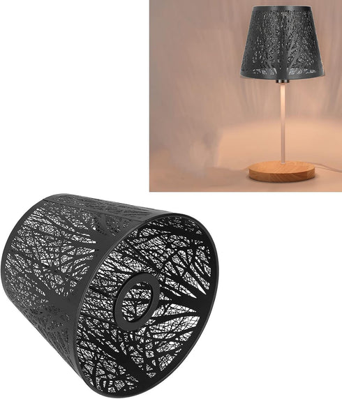 Wrought Iron Lamp Shade - Carved Forest Tree Shaped E27 Mini Lampshade for Bedroom Decor (Black)