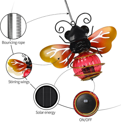 MAXTHOT Bee Garden Decor with Bouncy Springs Pendant Lights Birthday Gifts for Women Mom Grandma,Hanging Solar Lights