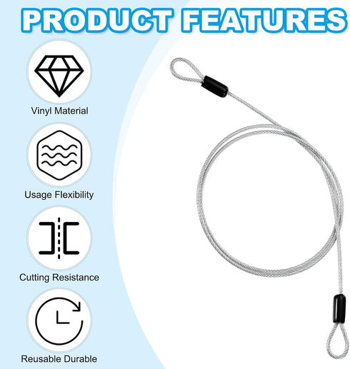 1/8" 2 3.3ft (40") PATIKIL Dia Vinyl Coated Stainless Steel Cable with Loops, Pcs Flexible Wire Rope Security Chain