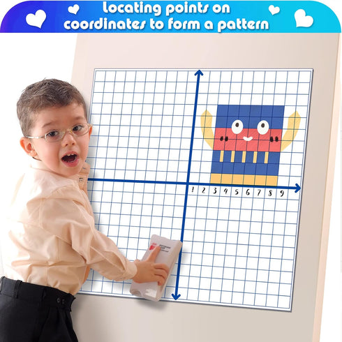 Teling 12 Pieces Jumbo Magnetic XY Coordinate Dry Erase Grid, 26 x 26 Inches for Classrooms