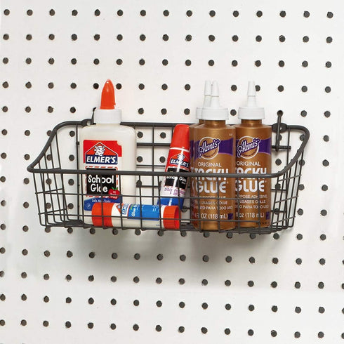 Spectrum Pegboard & Wall Mount Wire Basket Small, Industrial Gray Storage Organizer for Garage and Crafts