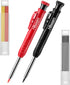 Hiboom 2 Pack Solid Carpenter Pencil with 14 Refill, Long Nosed Deep Hole Mechanical Pencil Marker with Built-in