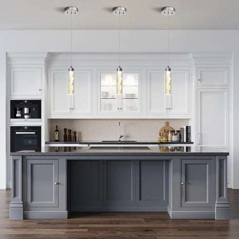 Dimmable 3000K/4000K/5000K Pendant Lights Kitchen Island, Modern Mini Pendant Light Fixtures with Crystal Stone, LED