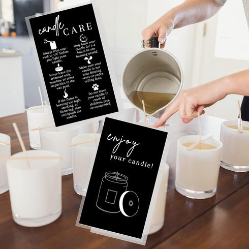 Handmade Candle Care Instruction Card - 50 Pack for Candle Makers, Black with White, 3.5 x 2 inches