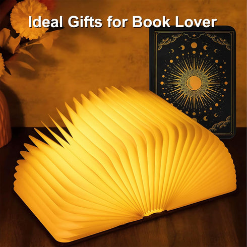 7 Foldable Book Lamp Light Decor Gift, Color LED Night Light Leather Cover USB Rechargeable, Unique Paper Book Light