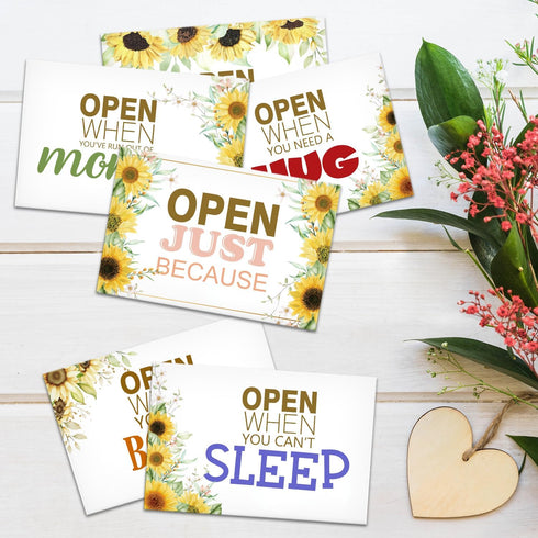 Sunflower Open When Envelopes, 13 Envelopes for University College Student Gifts, Long Distance Relationship