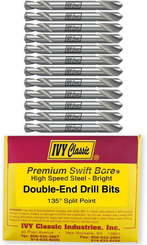 IVY Classic 01713 1/4-Inch x 2-Inch Double-End Drill Bit, M2 High-Speed Steel, 12-Pack, 135-Degree Point