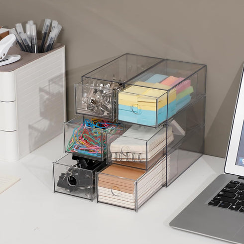 Plastic Storage Drawers, Home Office Supplies Organizer for Bathroom, Kitchen, Clear Desk Accessories Box for Art Crafts