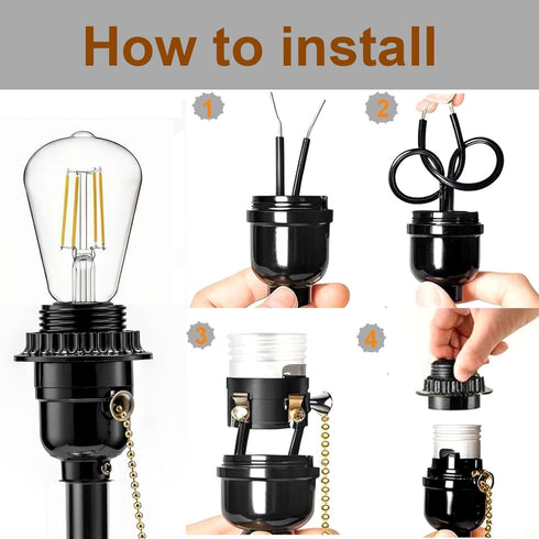 Switch,3 Pack E26 E27 Phenolic Medium Base Light Socket with Pull Chain TWDRTDD Black Period Style Edison Retro Pendant