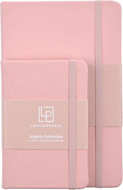 Classic Leather Notebook Journal, Hardcover, Quartz Pink, 240 Ruled Pages, Pocket Size (3.8" x 5.7"), Inspire Collection