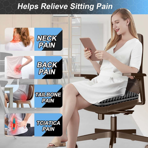 Tailbone 19in Seat Cushion, Gel Seat Cushion for Long Sitting Back, Sciatica, Pain Relief Pad, Seat Pad for Car, Office