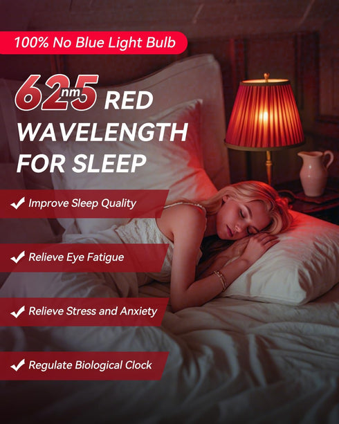 625nm Bulbs 100% Bulb, 9W Bulb A19 60W Bulbs Nursery,2 Pack Neporal Red Light for Sleep, Blue Light Blocking Light Red
