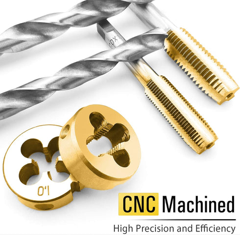 40PCS Set, GCr15 Azuno Metric Tap and Die Titanium Coated Bearing Steel with T-Handle/Wrench/Gauge/Screwdriver
