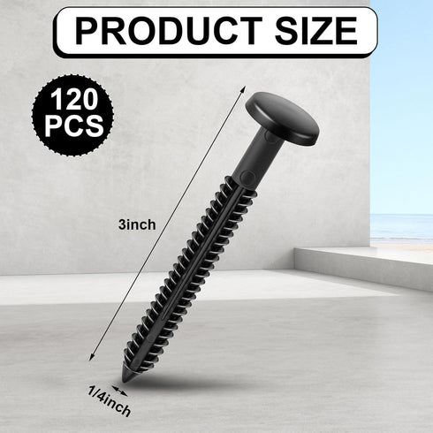 Blulu 120 3 Inch Pcs Vinyl Shutter Fastener Window Panel Peg Lok Pin Pegs Screws Shutter Spikes Anchor (Black)