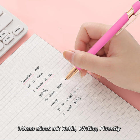 Pink Pens for Women, 6 Pcs Cute Ballpoint Pens Bulk, 1.0mm Medium Point Black Ink, Office School Supplies Gifts for