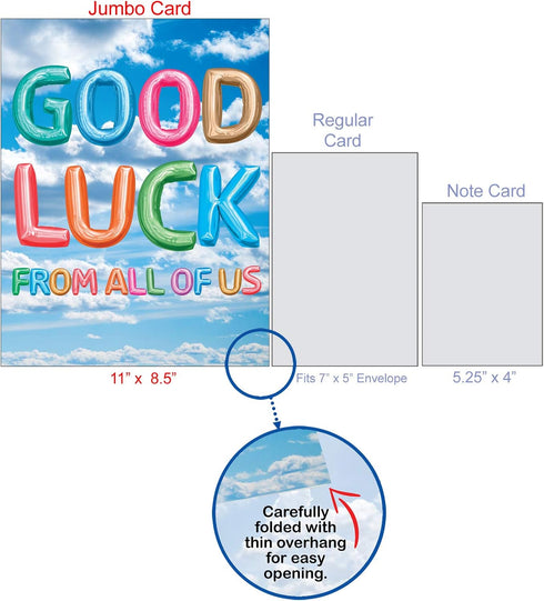 The Best Card Company Big Good Luck Greeting Card, 8.5 x 11 Inch, Colorful Balloons for Kids