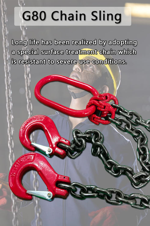 Chain Sling 2/5 Inch X 5 Ft, 4410lb Double Leg with Sling Hooks, Grade 80 Alloy Steel Engine Chain Hoist Lifts