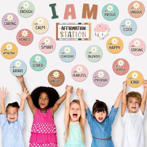 Frienda Boho Affirmation Station Bulletin Board Set, Motivational Posters and Positive Affirmations for Classroom