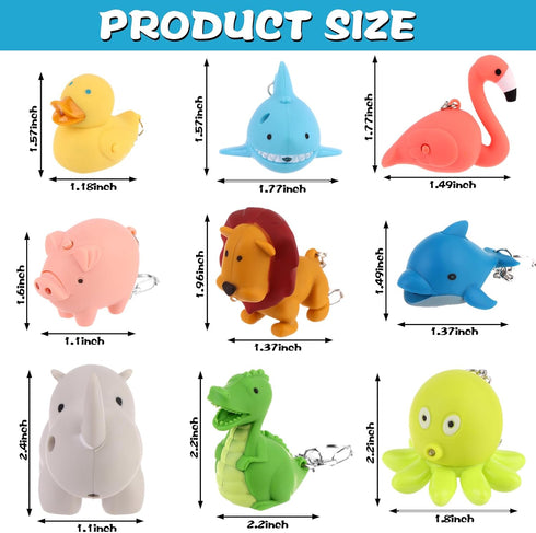 9 PCS Nurse Flashlight Keychain Set with Animal Designs: Dolphin, Lion, Flamingo, Dinosaur, Shark, Rhino, Octopus,