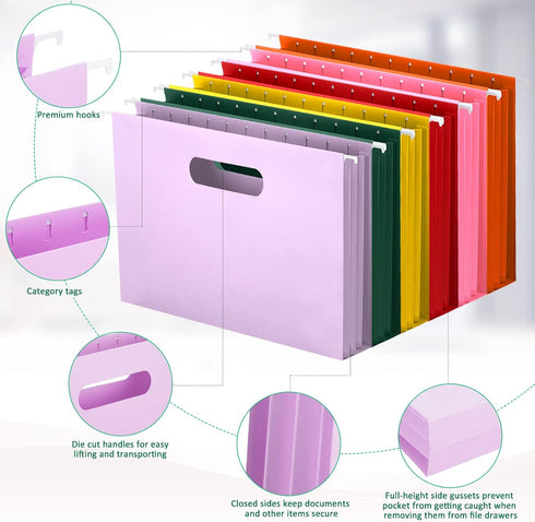 Tinlade 24 Pcs Hanging File Folders, A4 Expanding Letter Size for Bulky Files, Stylish Color