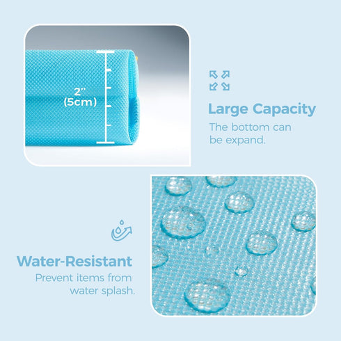 Water-resistant Zipper Pouch, Small Mesh Storage Bag for Travel and Office, Blue