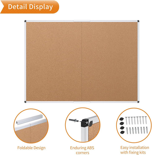VIZ-PRO Foldable Cork Bulletin Board - 36 X 24 Inches with Silver Aluminium Frame