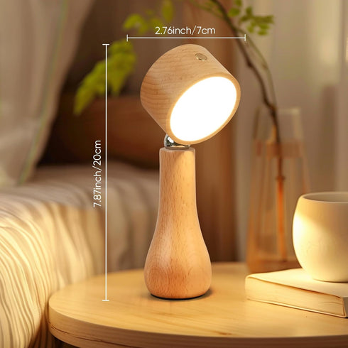 LONRISWAY 2 Pack Dimming, 360 LED Wooden Mushroom Lamp, Rechargeable Battery Operated Portable Cordless Touch Switch