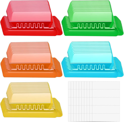 File Folder Tabs, Paxcoo 50 Sets Multicolor Hanging File Folder Tabs and Inserts, Plastic Tabs for Hanging Folders