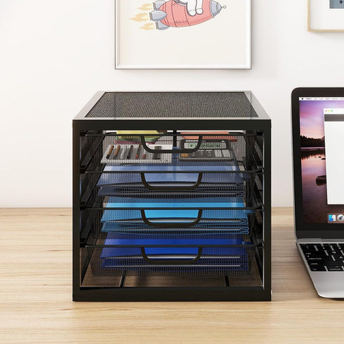 Natwind Mesh Desk Organizer with 4 Tier Sliding Drawers, Office Supplies Desktop Organizers and Accessories Storage for