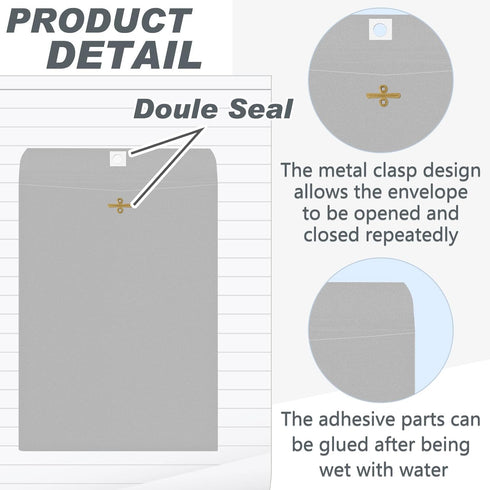 Geyee 100 Pcs Clasp Envelopes, Gummed Mailing Envelopes for Home Office Business Supplies, Grey