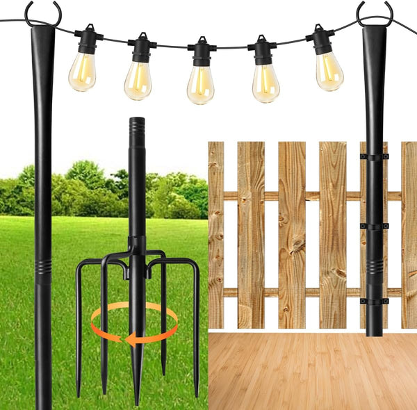 MuliVid 2 Pack 10FT Lighting Hanging Pole for Outside, Waterproof Hardened Metal Outdoor