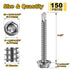 150pcs #8×1-1/2" Self Drilling Screws for Metal, 410 Stainless Steel Hex Washer Head, Corrosion Resistant