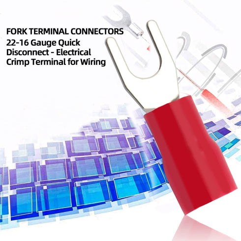 V TELESKY 300Pcs Insulated U-Type Terminal Wire Connector, Red Fork 22-16 Gauge Quick Disconnect Electrical Crimp