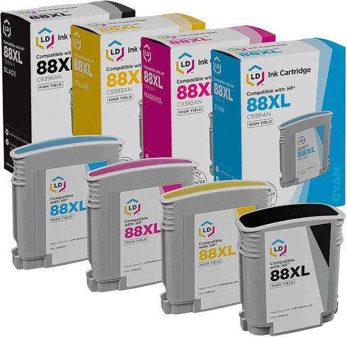 LD Products Remanufactured Ink Cartridge Replacement for HP 88XL High Yield (Black, Cyan, Magenta, Yellow, 4-Pack)