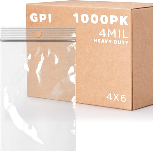 GPI 4" X 6" Clear Plastic Zip Bags, 1000 Count, Heavy-Duty 4 Mil Thick Durable Poly Baggies with Resealable Lock