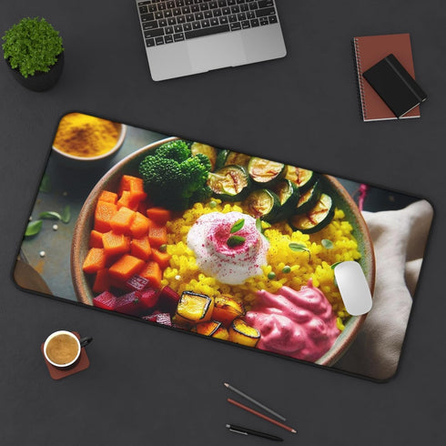 GENERIC Vibrant Turmeric Rice Bowl Desk Mat with Roasted Veggies and Beet Yogurt Design