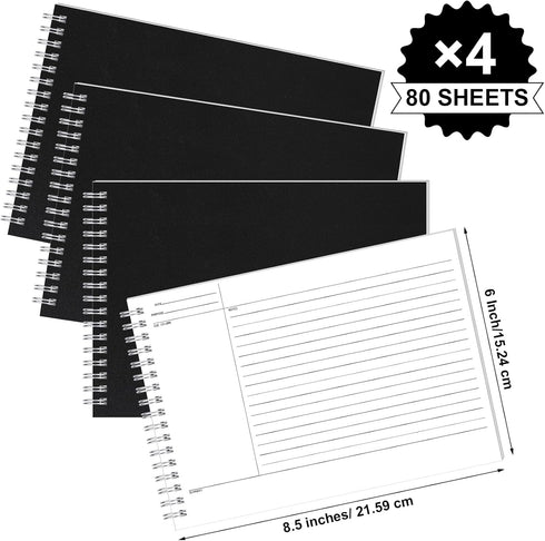 Glenmal 4 Pack Note Taking Notebook, 320 Sheets, 6 x 8.5 Inches, Single Sided Printed Spiral Steno Pads