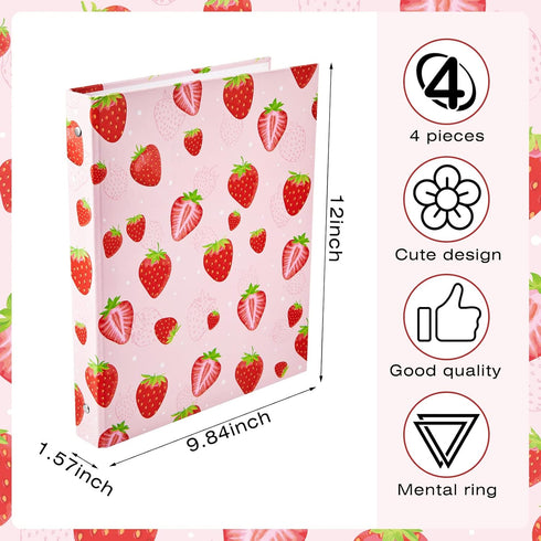 Fainne 4 Pcs Cute 1 Inch Fruit 3 Ring Binder with Interior Pockets for School Office, 9.84 x 1.57 x 12 Inch