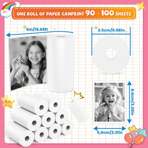TecoHikee 5 55x25mm 180 99% Rolls Kids Camera Paper Roll Refill - HD kids camera instant print paper, Print Sheets