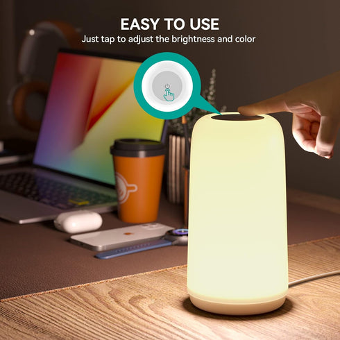 Touch Bedside Table Lamp, 3 Way Dimmable Small Lamp with RGB Mode for Bedroom, LED Lamp with Warm White Lights.