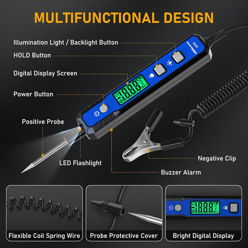0.8V-100V OBDResource Smart Automotive Test Light Circuit Tester with Buzzer & Flashlight, DC Voltage Tester for Car