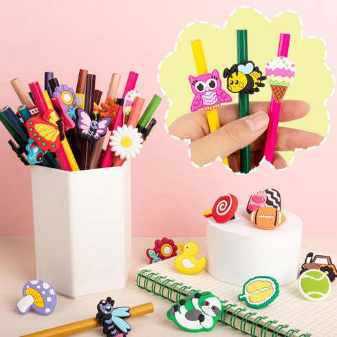 Pencil Clip Topper, 50 Pcs Different Pencil Decoration, Cute Charms for Kids, Students, School Gifts