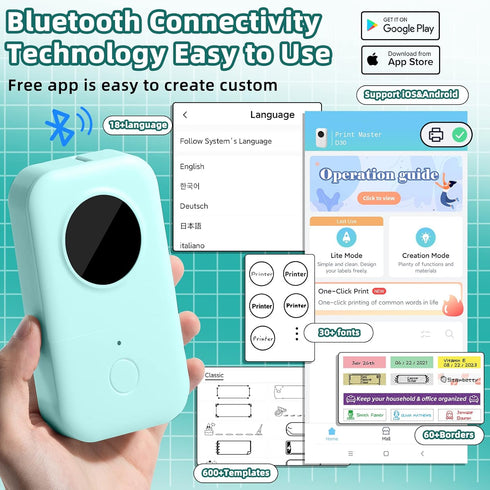 Phomemo D30 Label Maker Machine with Tape, Bluetooth Thermal Mini Label Printer for Organizing Storage, Green