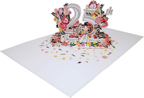 iGifts And Cards Happy 25th Milestone Anniversary 3D Pop Up Greeting Card - Soulmates, Lovebirds, Silver,