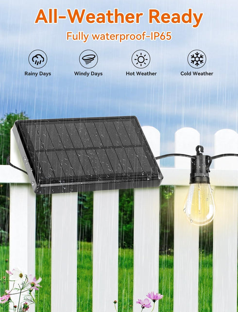 27FT Commercial 12+1 Bulbs 3 Dimmable Brightever Solar Powered Outdoor String Lights with Remote, Grade Waterproof