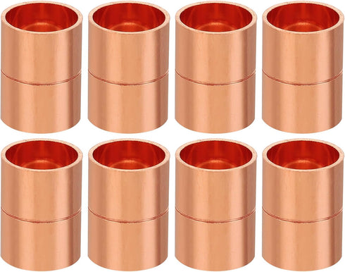 PATIKIL 15mm ID Copper Coupling Fittings, 12 Pcs Rolled Tube Stop Straight Pipe Fitting for HVAC Plumbing