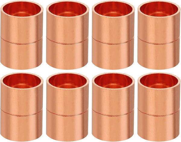 PATIKIL 15mm ID Copper Coupling Fittings, 12 Pcs Rolled Tube Stop Straight Pipe Fitting for HVAC Plumbing