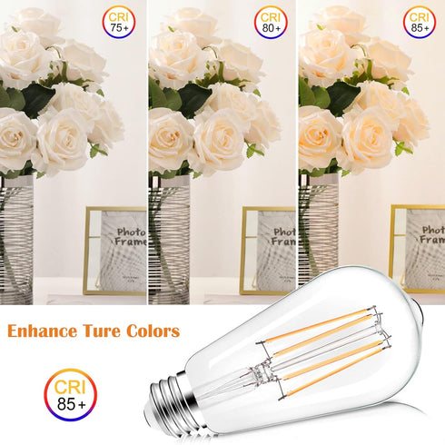 PARTPHONER LED Light Bulbs, 4 Pack, Dimmable Vintage Edison Bulb, E26 60W Equivalent, Warm White 2700K