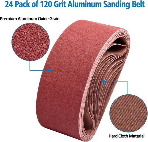 3 x 18 inch Sanding Belts, 120 Grit Aluminum Oxide Belt Sander Belt for Woodworking, 24 Pack