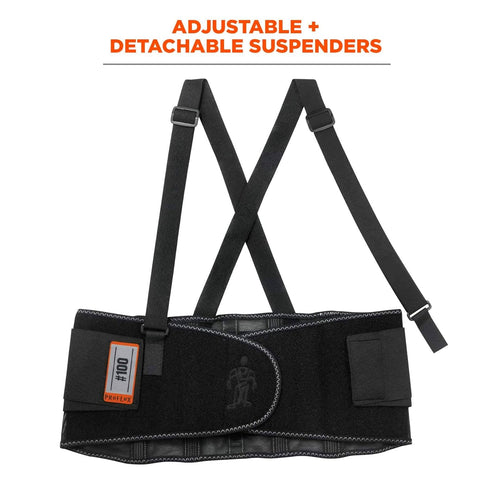 Ergodyne ProFlex Back Support Brace, 8" Spandex Belt, Adjustable, Removable Straps, Small, Black, 100